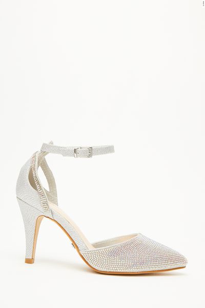 Wide Fit Silver Shimmer Court Heels